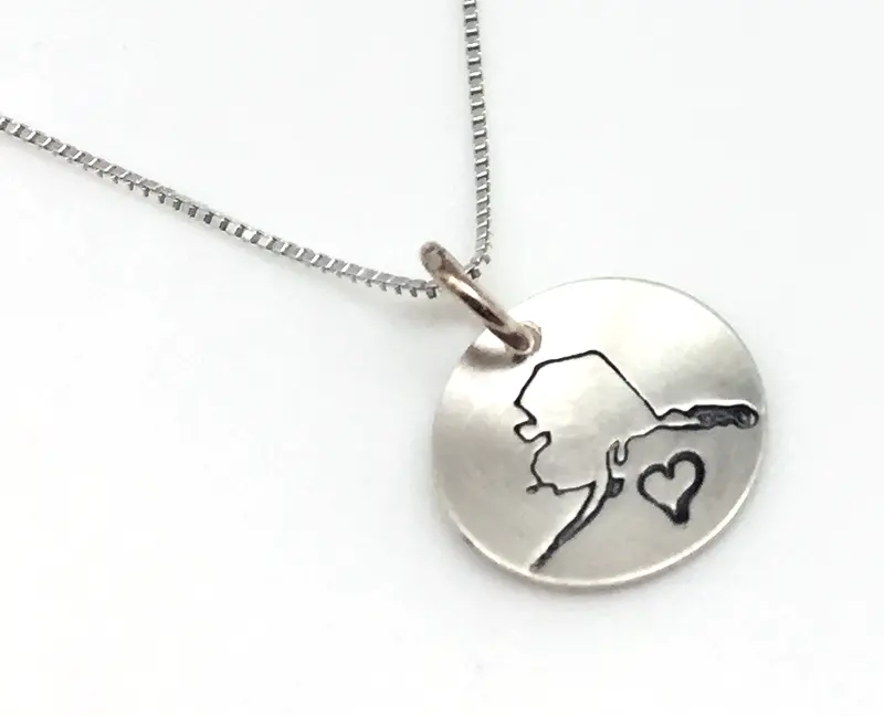 Alaska & Heart Charm Necklace With Stamp Detail 1