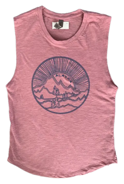 Alaska-Inspired Mountain & Sunrise Rose Tank Top 1
