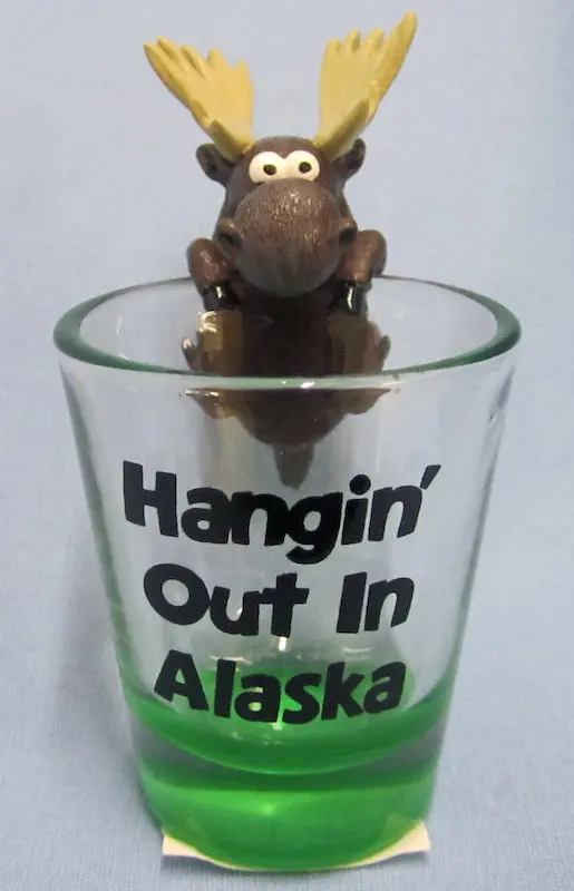 Alaska Moose Shot Glass With 'Hangin' Out' Design 1