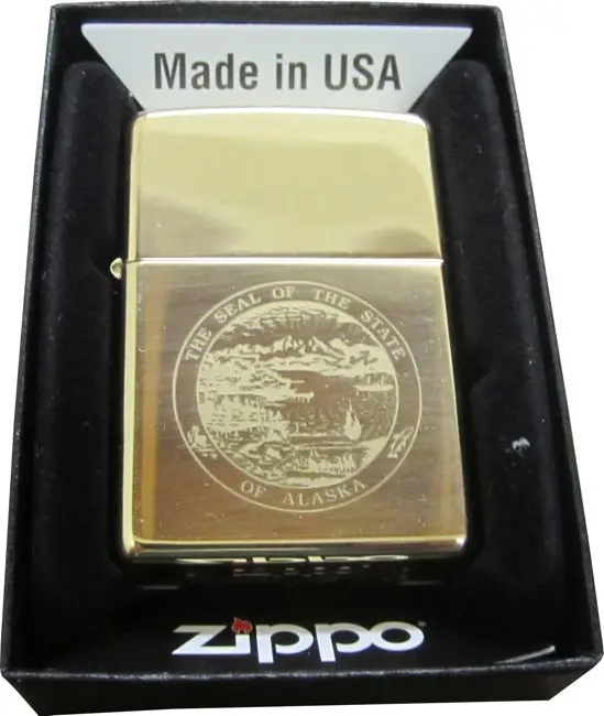 Alaska State Seal Zippo Lighter – Polished Brass Finish 1