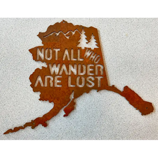 Alaska Wander Map Metal Wall Art – 14" X 14" Rustic Hanging Decor 1