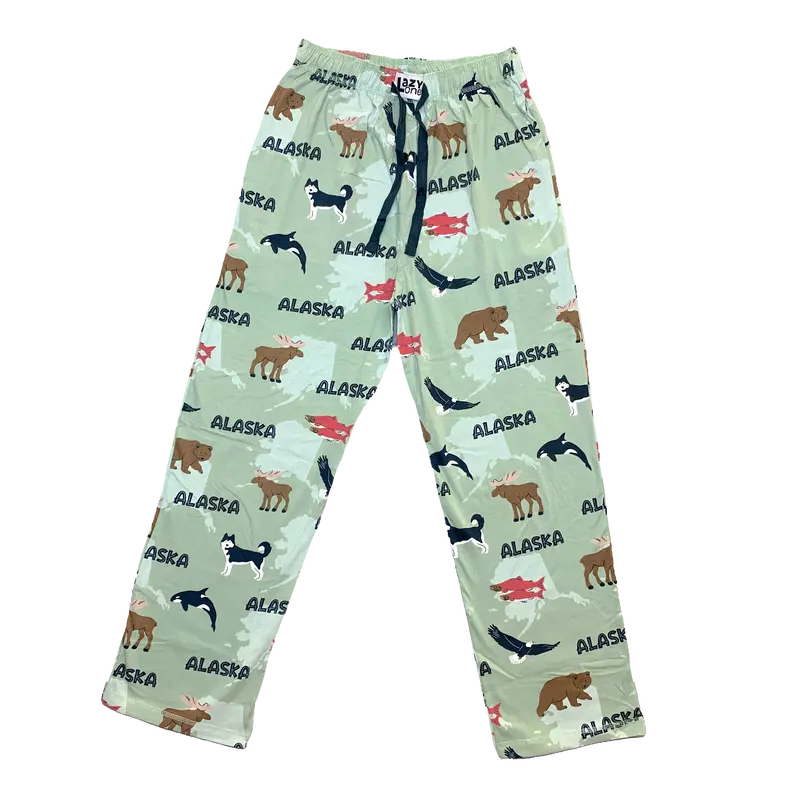 Alaska Wildlife & Map Print Pajama Pants 1