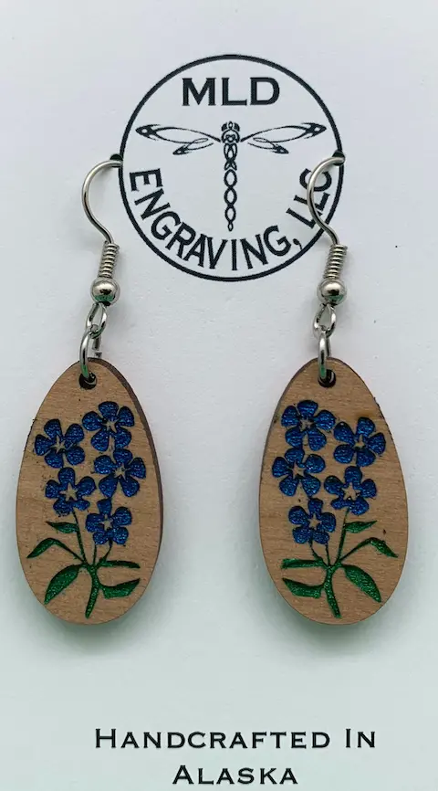Alder Wood Forget-Me-Not Earrings With Hand-Painted Detail 1