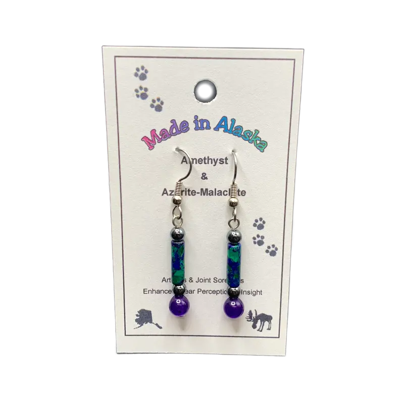 Amethyst And Azurite-Malachite Gemstone Earrings 1
