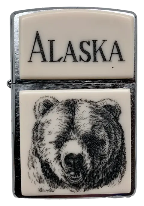 Bear Face Scrimshaw Zippo Lighter – Engraved Alaska Art 1