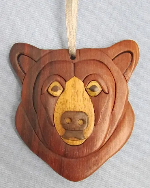 Bear Face Wood Intarsia Ornament – Rustic Alaskan Craft 1