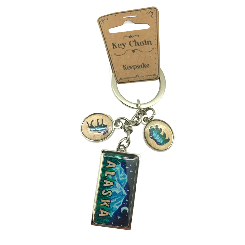 Bear & Moose Mountain Charm Keychain – Alaska Symbol Set 1