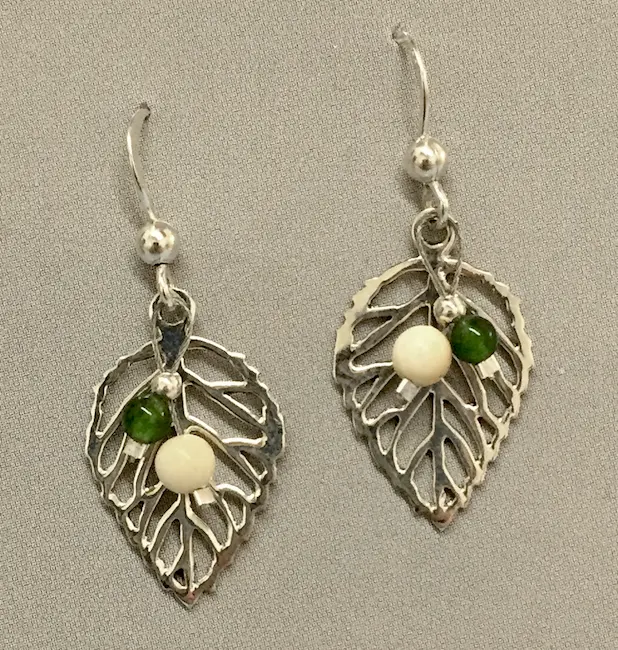 Birch Leaf Earrings – Natural Ivory And Jade Accents 1