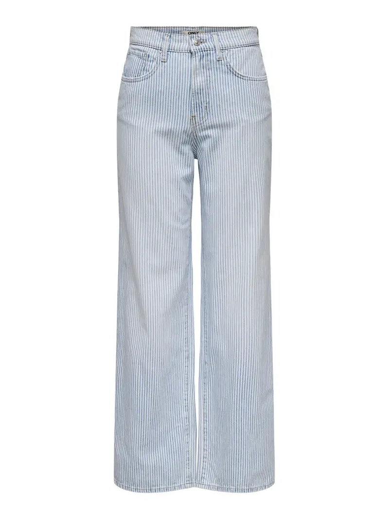 Blue Striped Wide-Leg Denim Tapered Pants 1