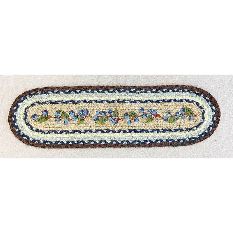Blueberry Vine Motif Woven Jute Oval Table Runner 1
