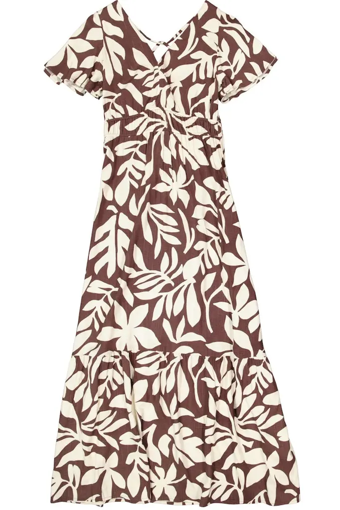 Brown Floral-Print Long Maxi Dress 1