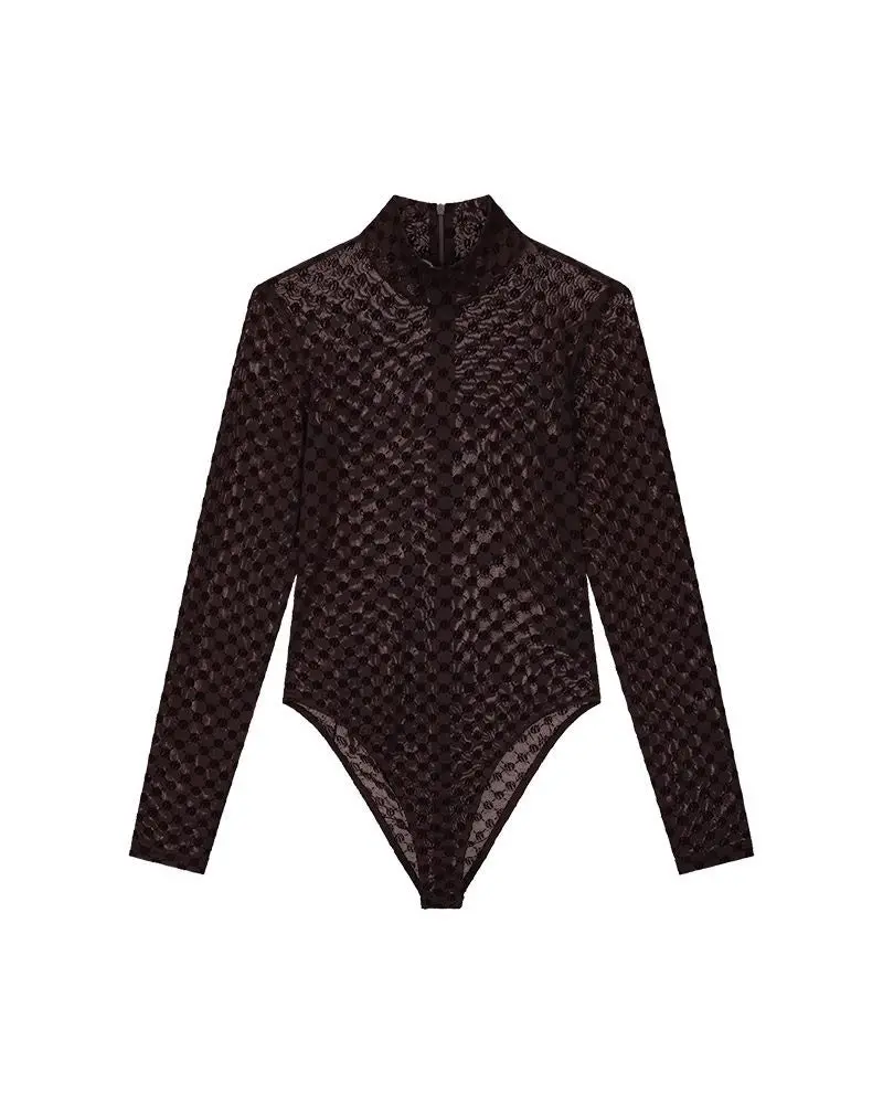 Brown Long-Sleeve Monogram Bodysuit 1