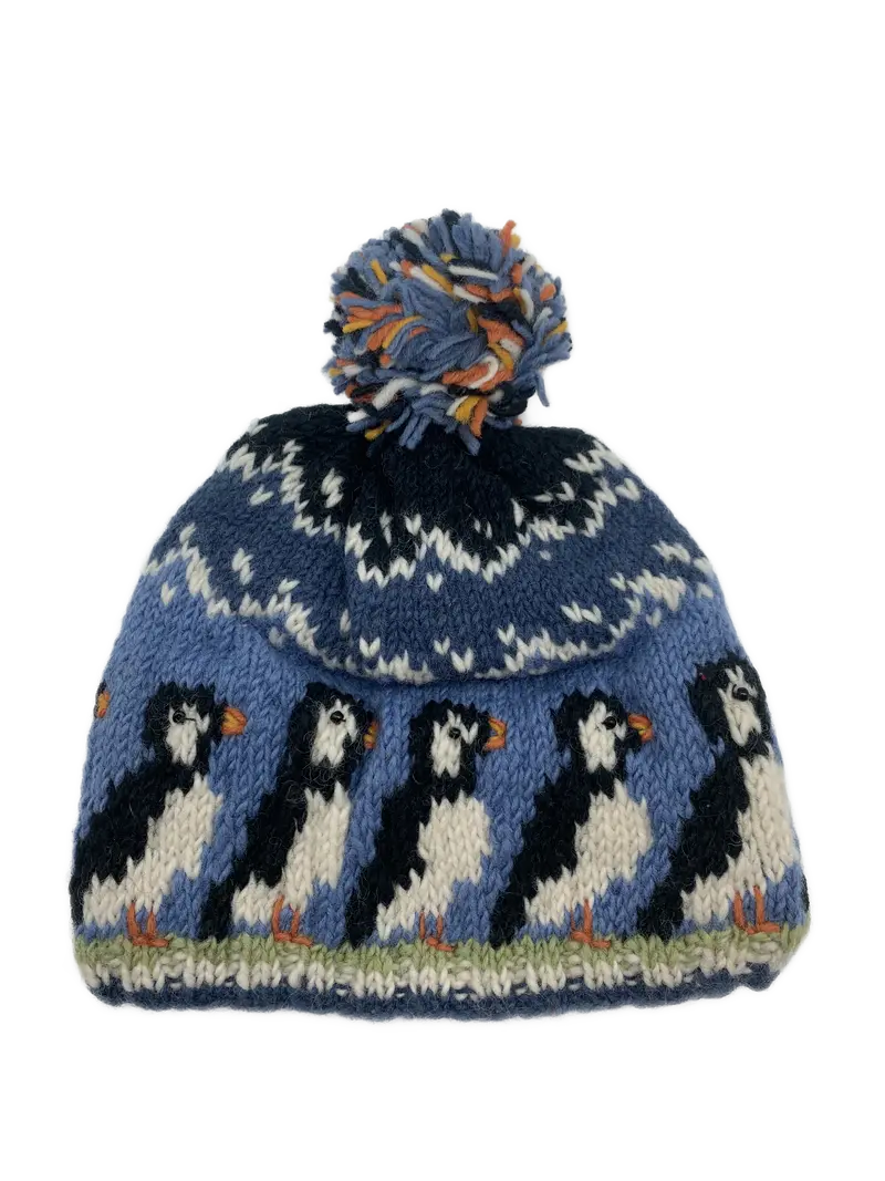 Circus Of Puffins Wool Bobble Beanie – Hand-Knit Winter Hat 1