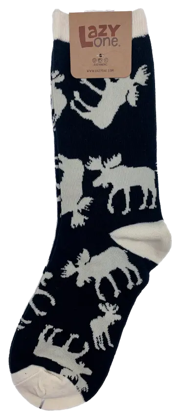 Classic Blue Moose Pattern Crew Socks – Unisex Fit 1