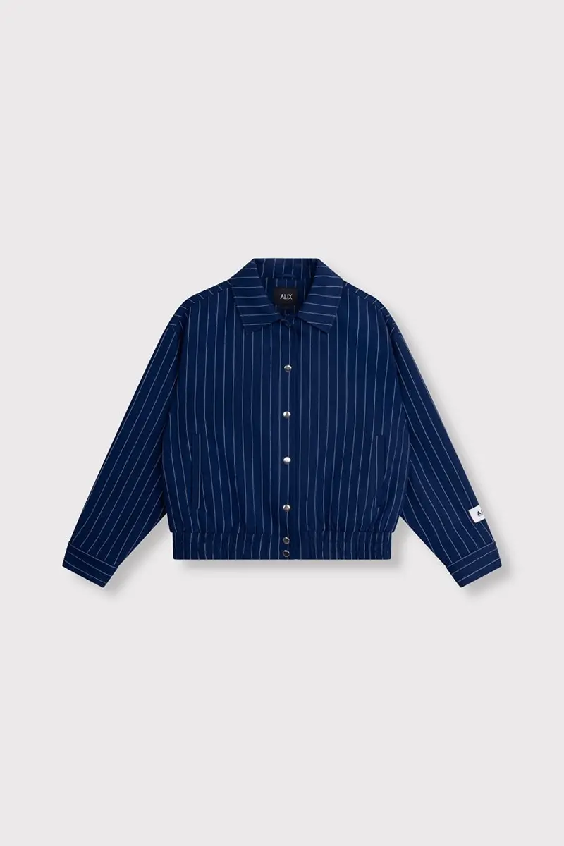 Clean Striped Bomber Jacket In Navy 1