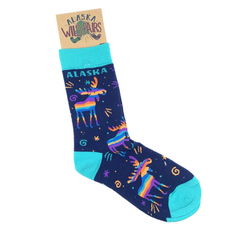 Colorful Moose Alaska Crew Socks – Vibrant Artwork & Comfort Fit 1