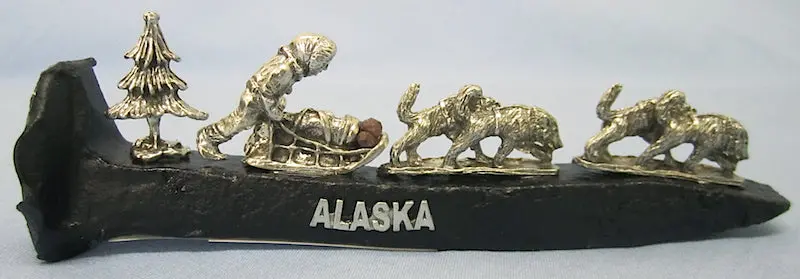 Dog Sledding Team Sculpture On Railroad Spike Base 1
