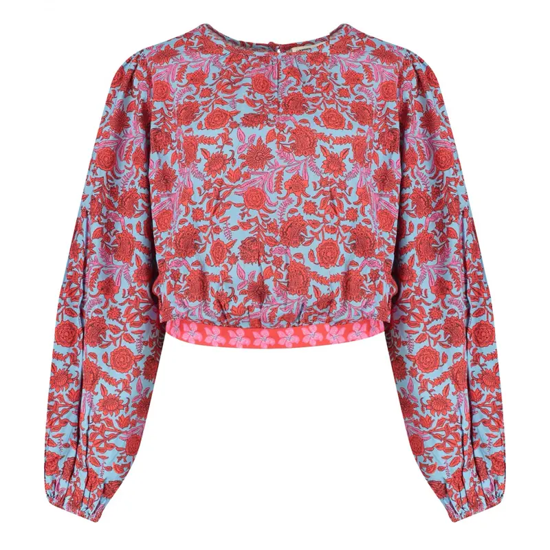 Dolly-Ls Layered Sleeve Top In Grey Print 1