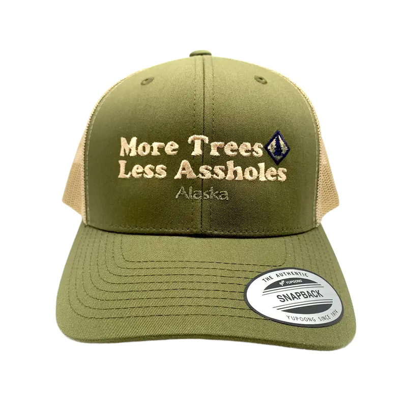 Eco-Conscious Alaska Hat – 'More Trees, Less Assholes' Design 1