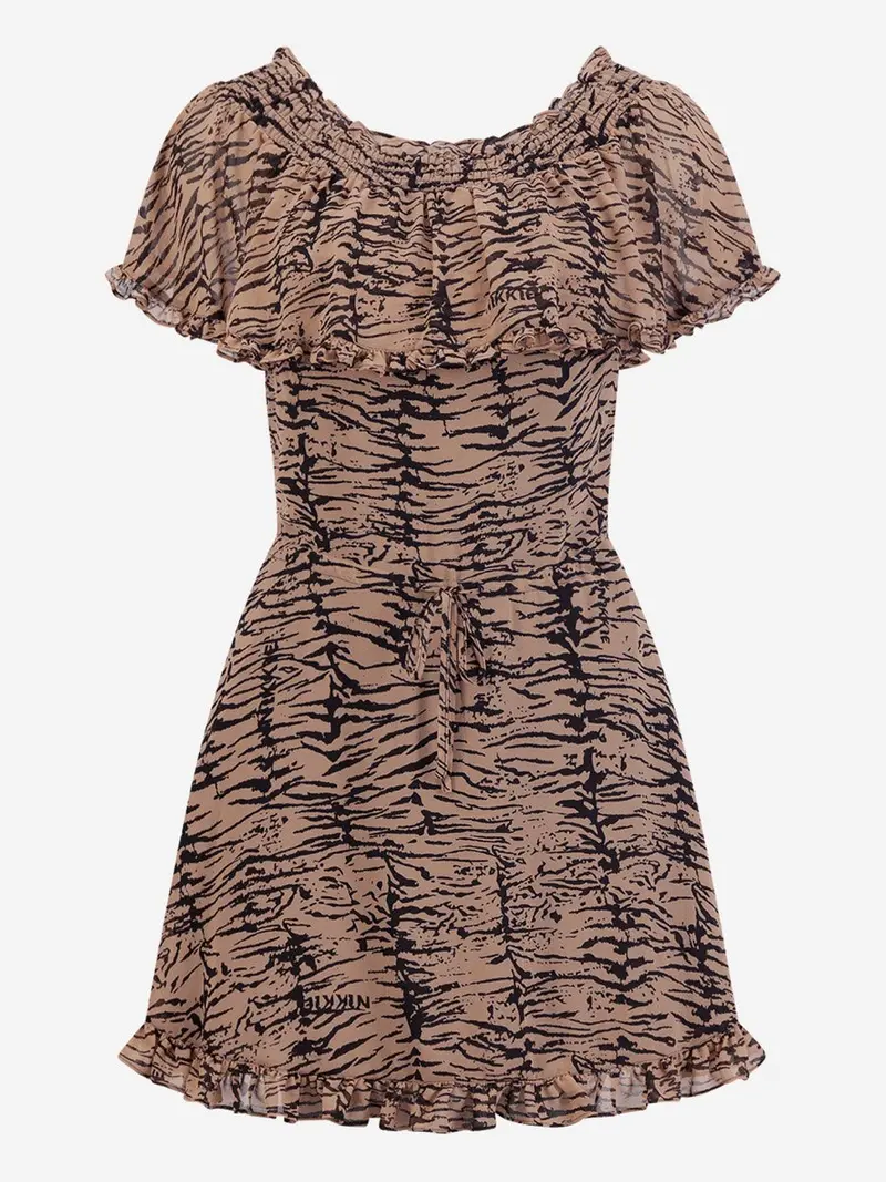 Famona-Lee Printed Wrap Dress In Brown Floral Design 1