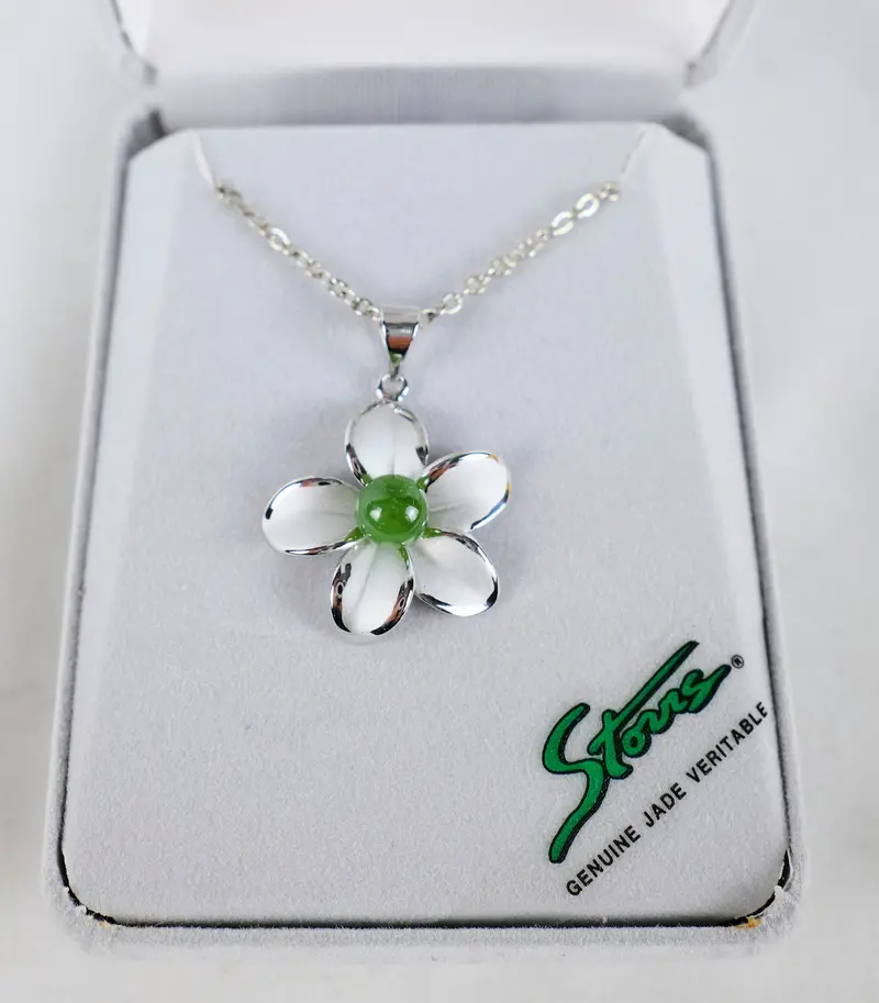 Forget-Me-Not Floral Jade Pendant Necklace – Hand-Tied Cord 1