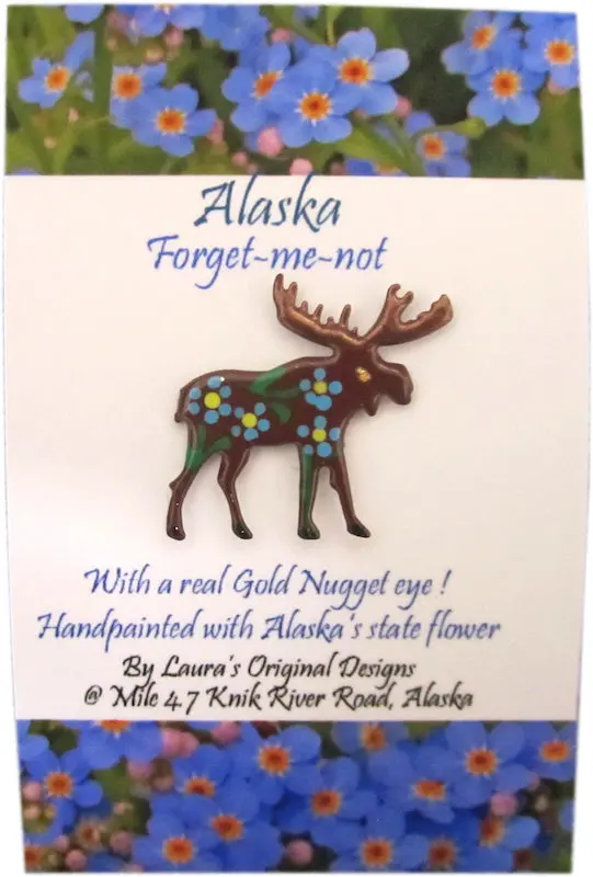 Forget-Me-Not Moose Lapel Pin – Enamel Wildlife Brooch 1