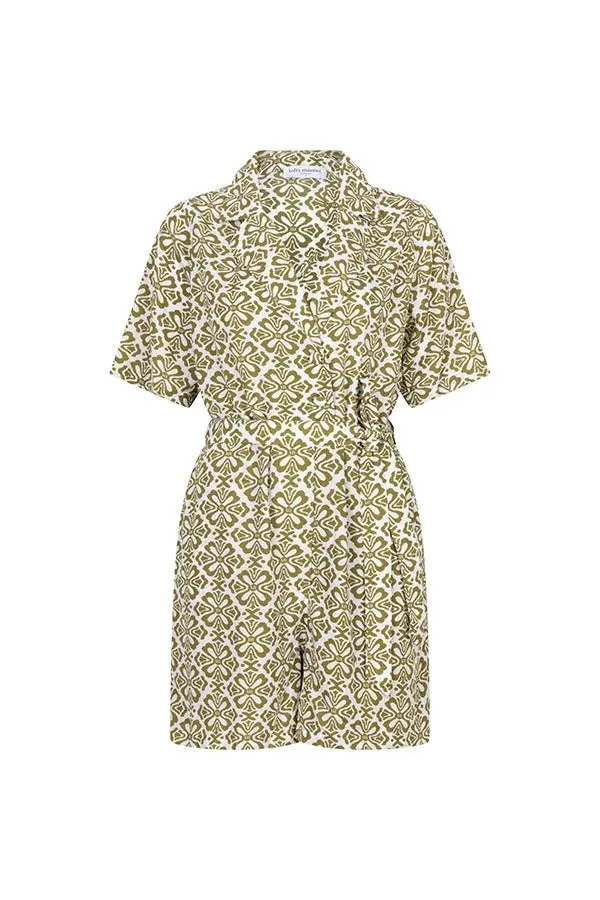 Franceska Printed Playsuit In Green Floral Pattern 1