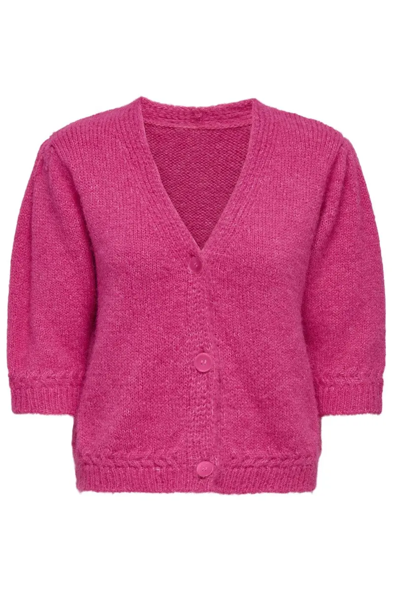 Fuchsia V-Neck Cardigan In Lightweight Knit 1