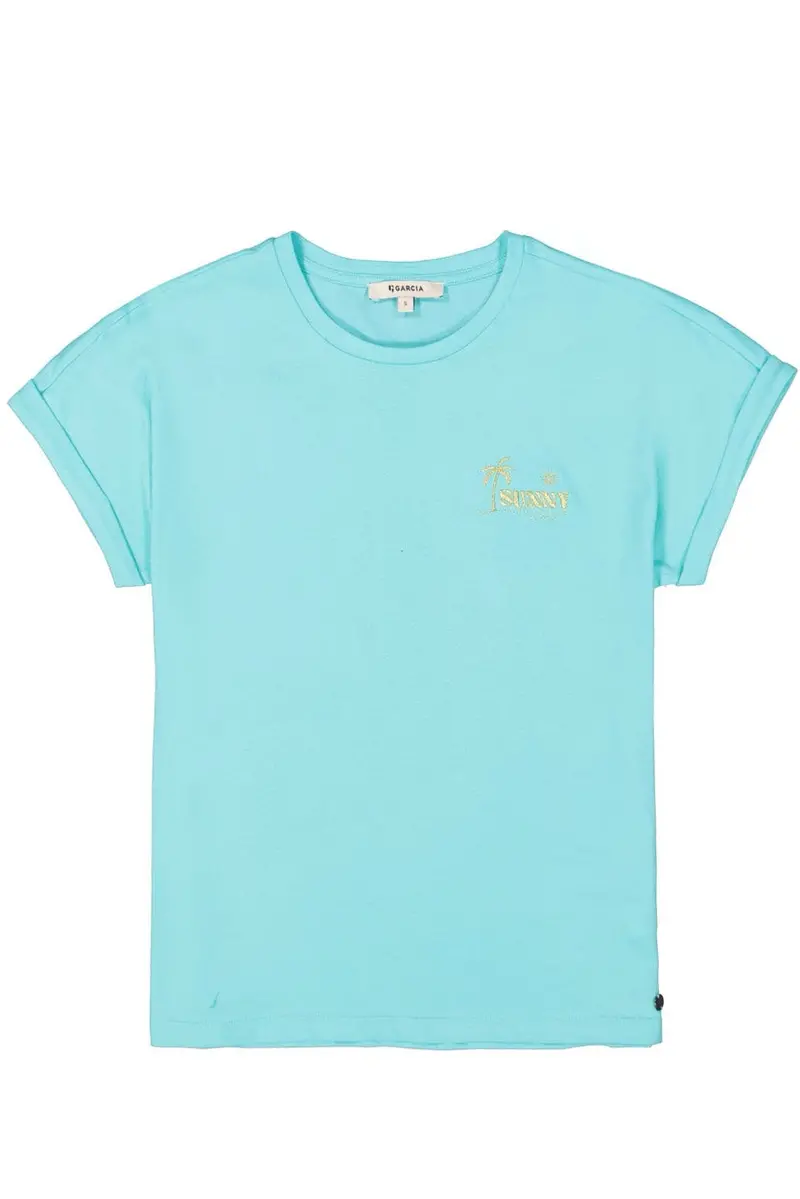 Garcia Short-Sleeve Cotton T-Shirt In Aqua 1