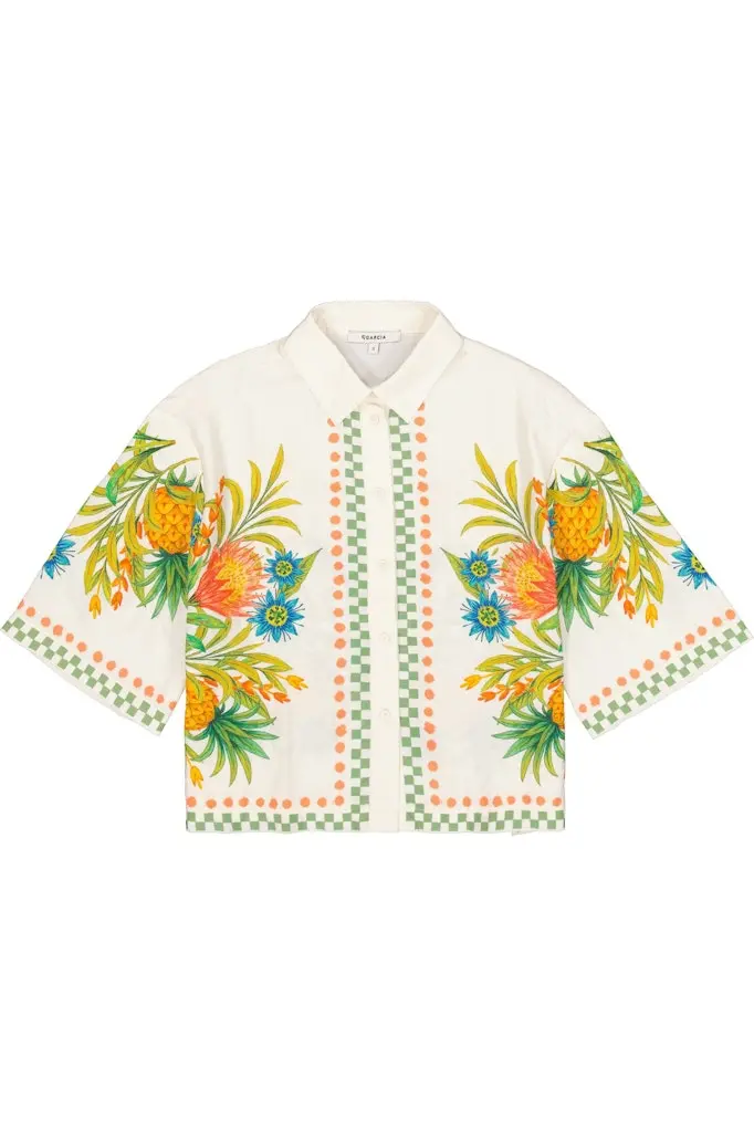 Garcia Short-Sleeve Printed Blouse In Ecru Floral Design – Style 4319.08.0007 1