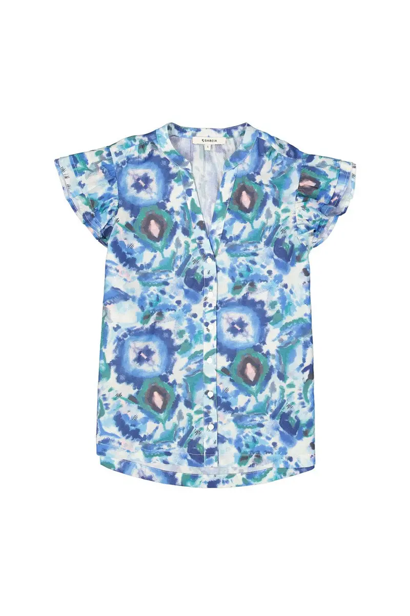 Garcia Short-Sleeve Printed Blouse – Navy Floral 1