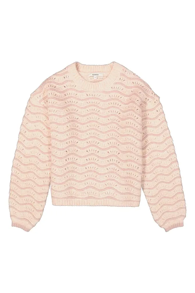Golf-Style Knit Sweater – Rosy Pink Pattern 1