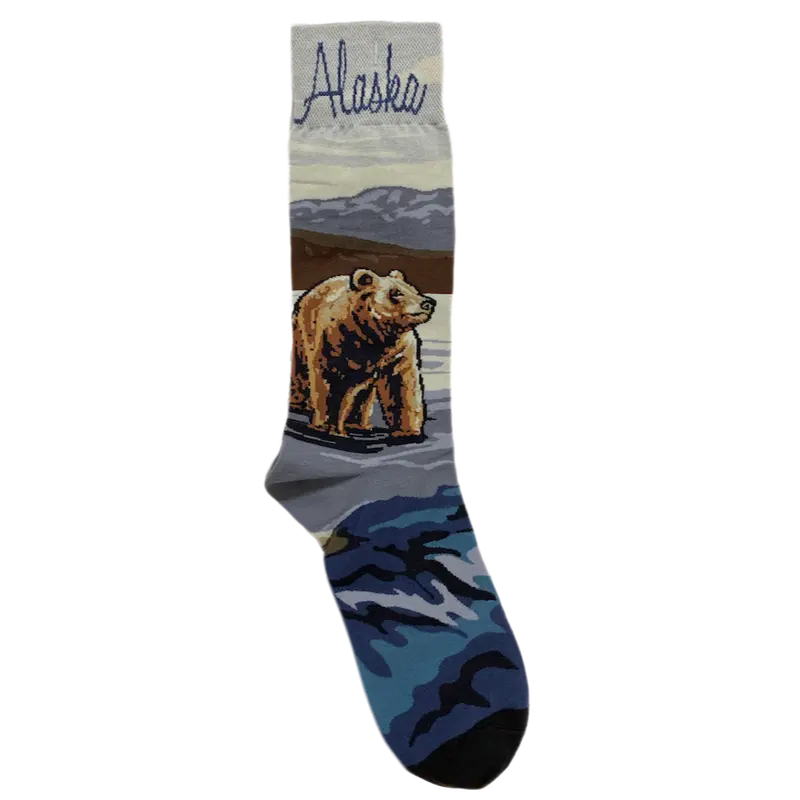 Grizzly Bear-Themed Alaska Crew Socks – Premium Cotton Blend 1