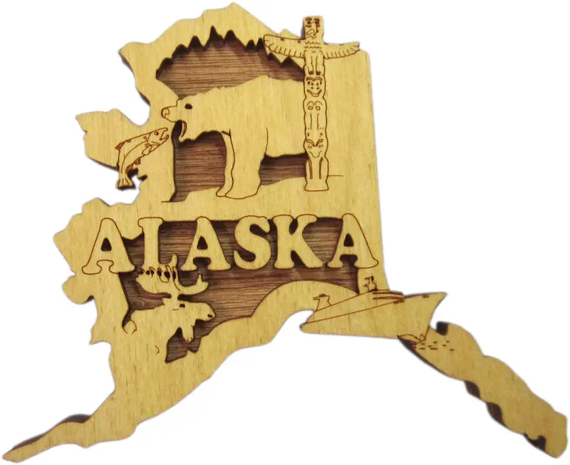 Hand-Cut Wooden Alaska State Map Magnet 1