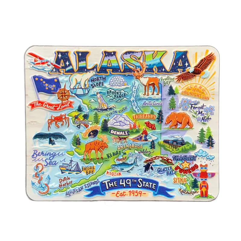 Hand-Stamped Alaska State Map Metal Magnet 1