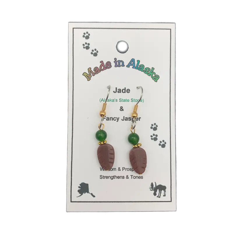 Handcrafted Jade & Stone Leaf Earrings – Natural Earthy Design 1