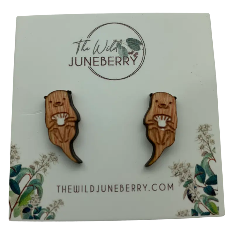 Handcrafted Sea Otter Wooden Earrings With Stud Backs 1