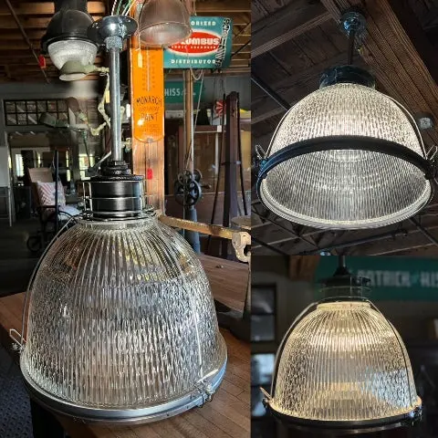 Holophane-Style Industrial Pendant – 18" Frosted Glass Shade 1