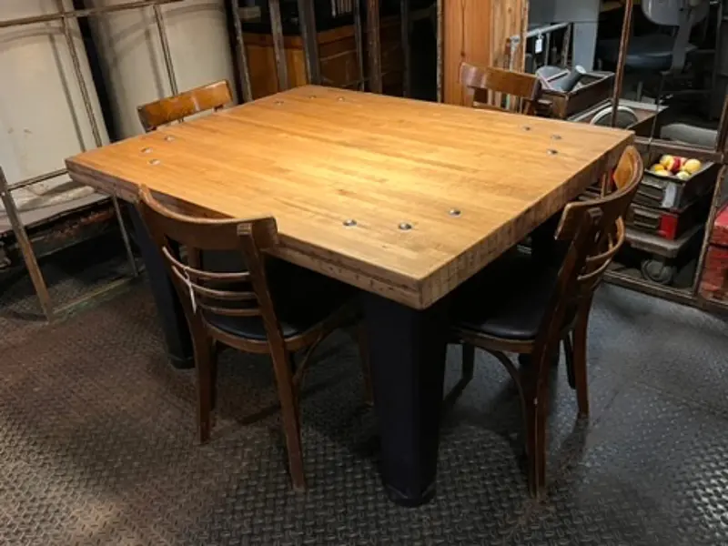 Industrial Cast-Leg Work Table – Solid Maple Top With Heavy-Duty Metal Frame 1