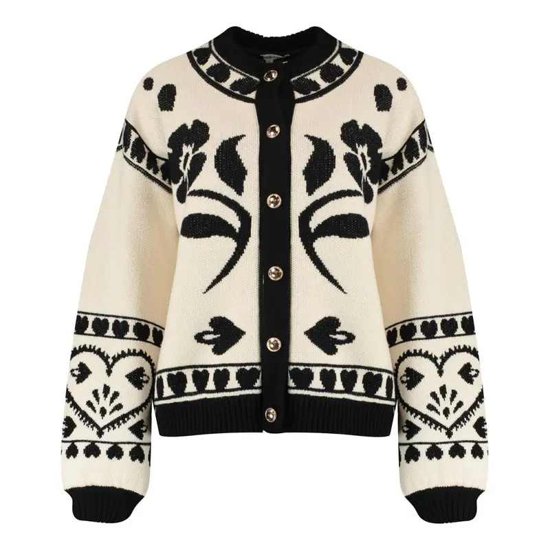 Jazz-Ca Patterned Long-Sleeve Top In Ecru 1
