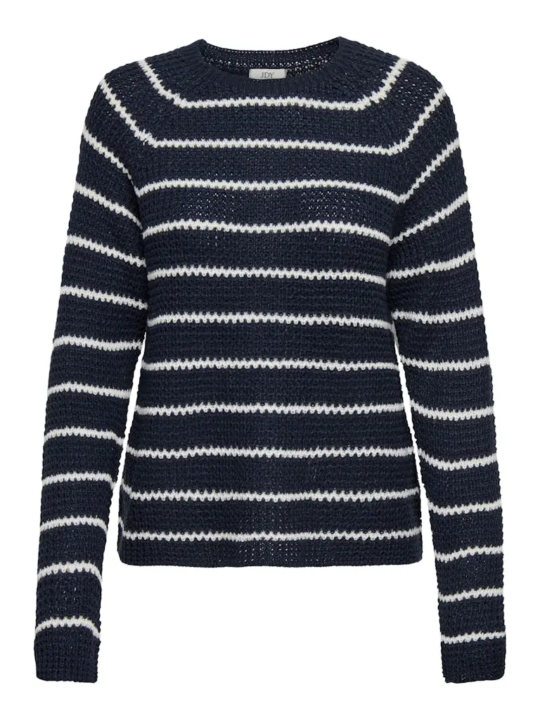 Jdyellen Long-Sleeve Raglan Pullover Knit Top - Blue Pattern 1