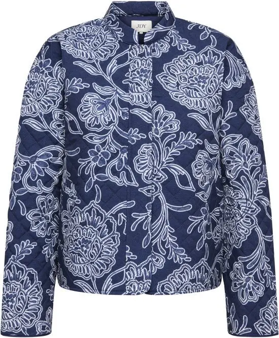 Jdyfia Long-Sleeve Quilted Shacket In Blue Print 1