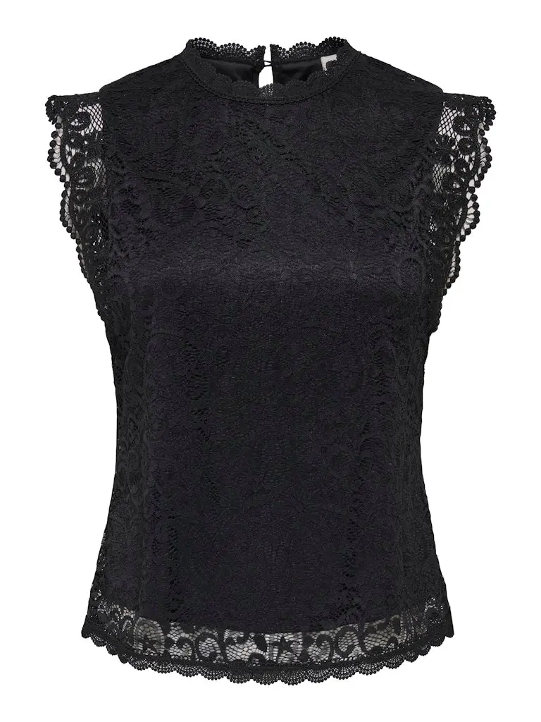 Jdylotas Lace Trim Top For Juniors In Black Floral Pattern 1