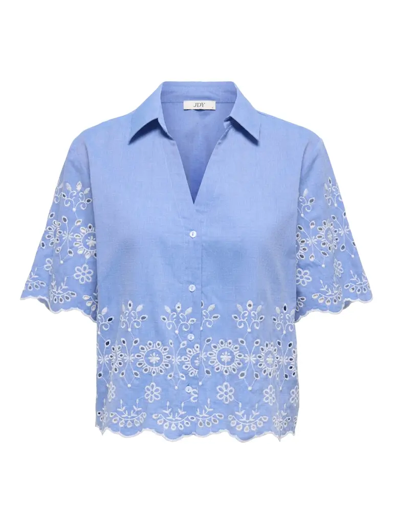 Jdymarina Three-Quarter Sleeve Embroidered Shirt In Light Blue 1