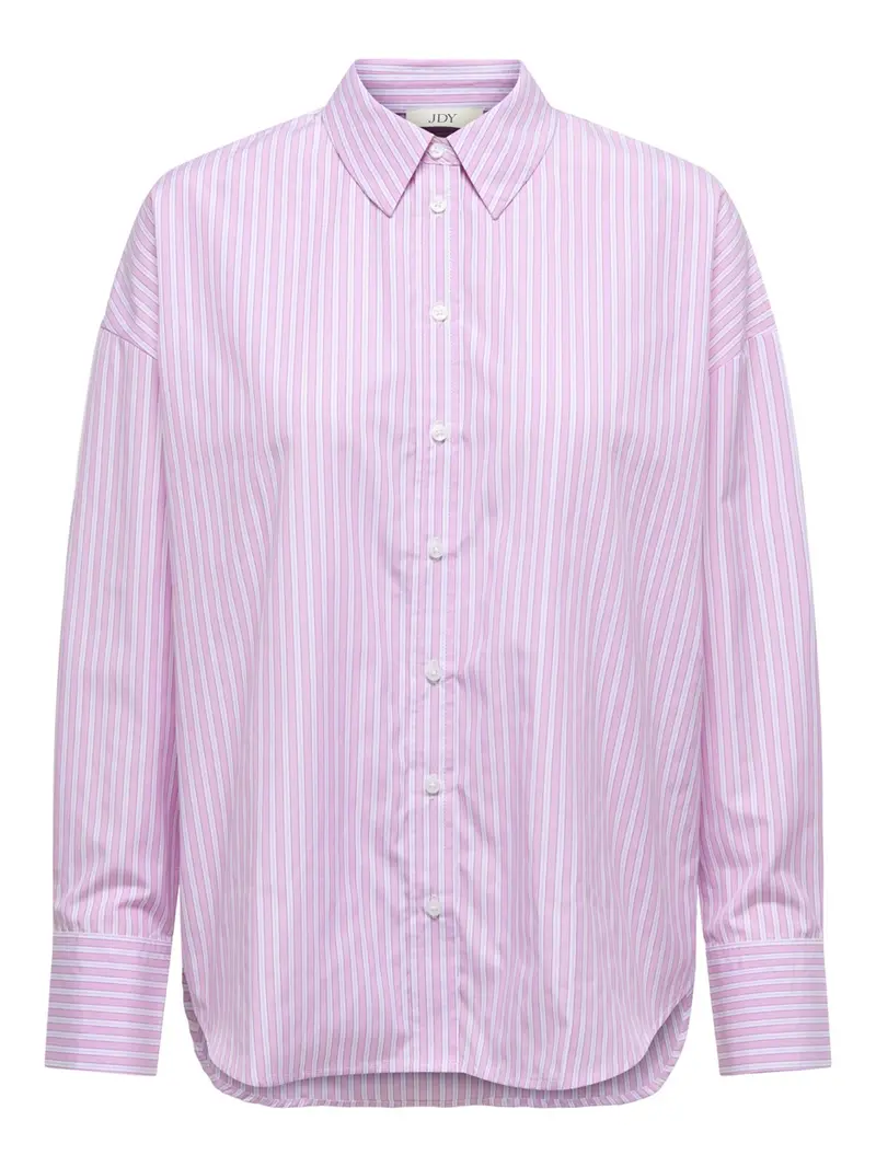 Jdynelly Loose Striped Long Shirt In Pink Patterned Weave 1