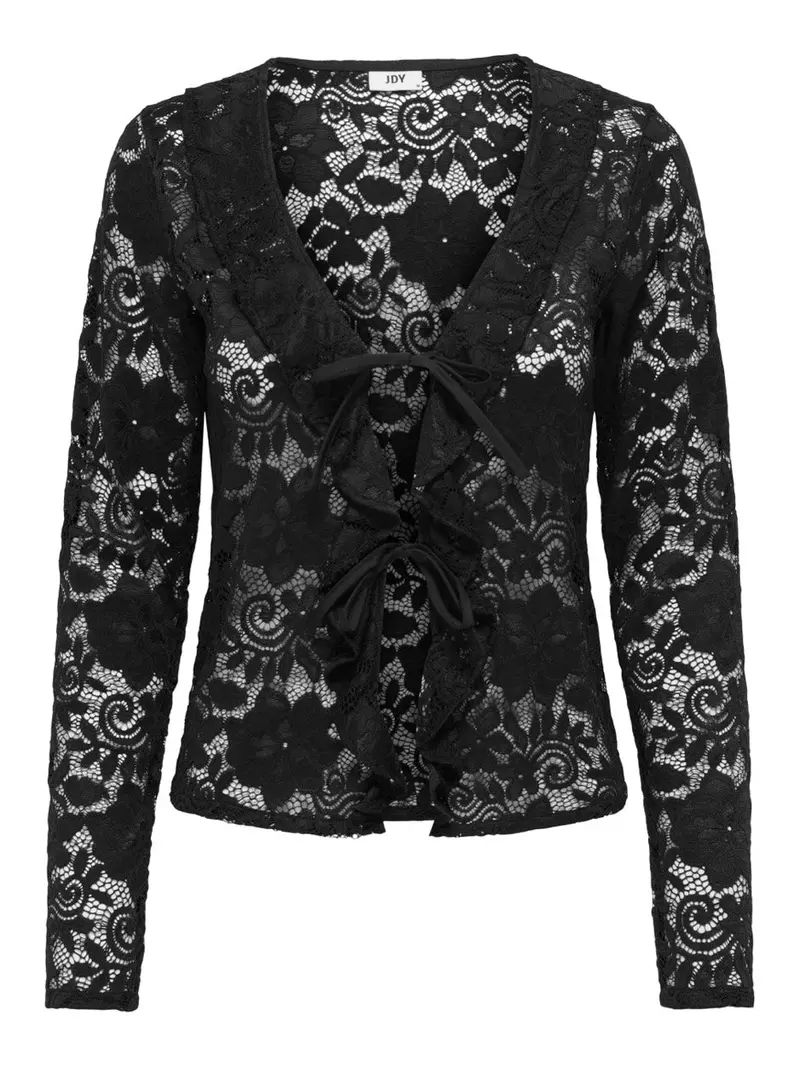 Jdynoe Lace-Trimmed Long-Sleeve Cardigan In Black 1
