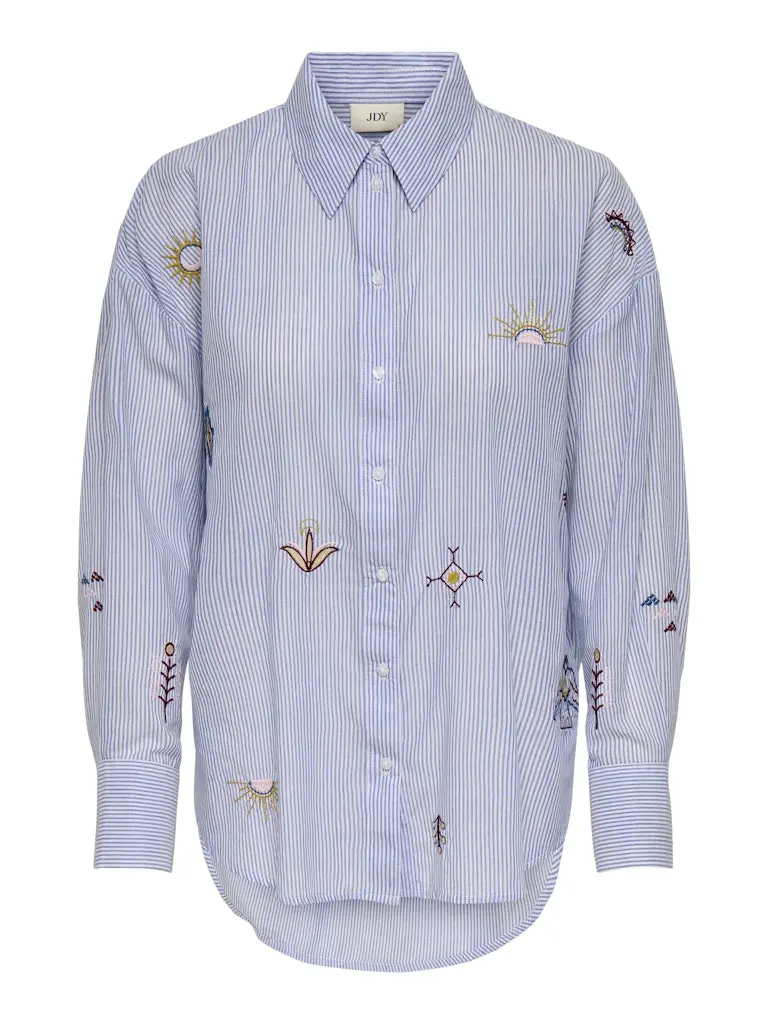 Jdypaige Long-Sleeve Embroidered Casual Shirt – White Print 1