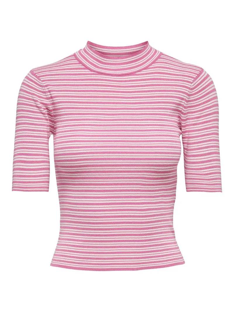 Jdyplum Short-Sleeve Striped Knit Pullover In Pink 1