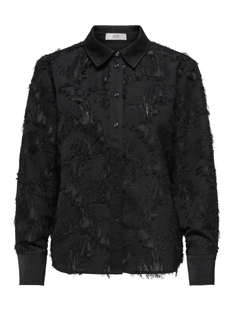 Jdytess Long-Sleeve Contrast Loose Woven Shirt – Black 1