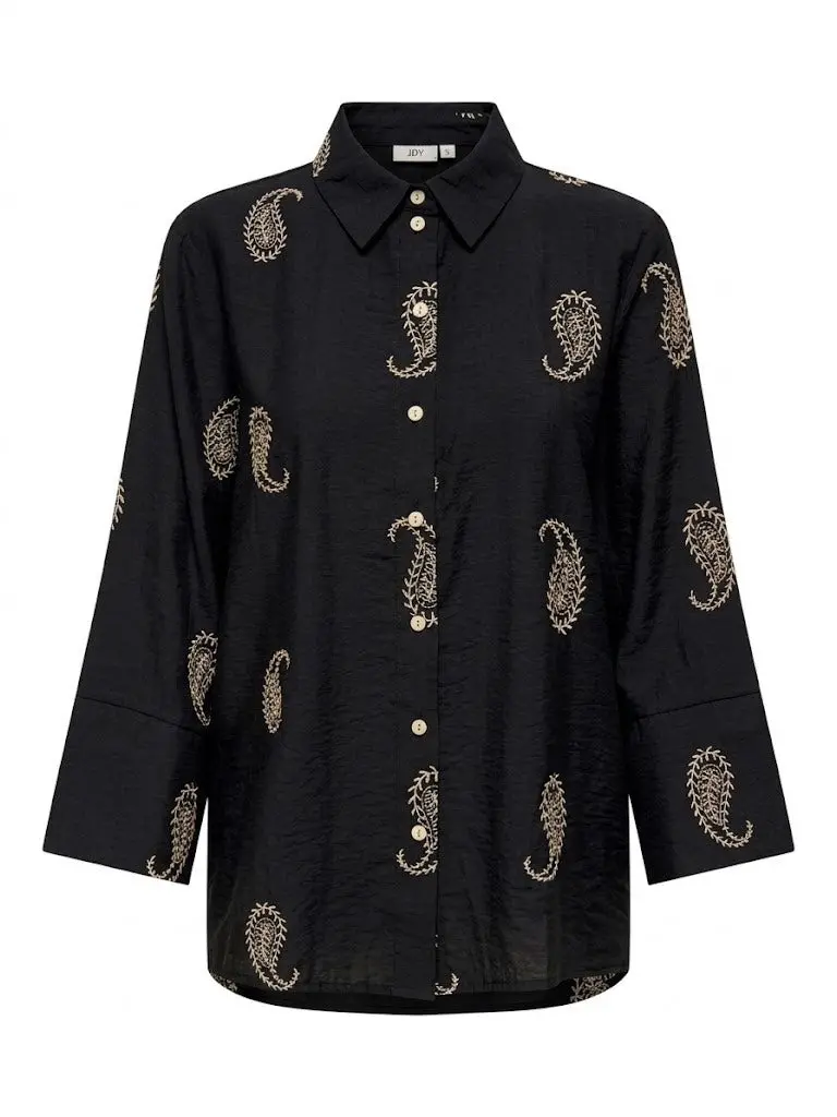 Jdythea Embroidered 7/8-Sleeve Shirt In Black Print 1